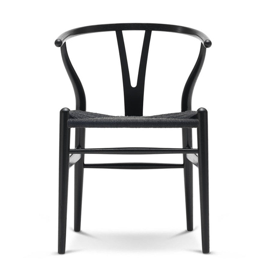 CH24 Wishbone Armchair Premium Reproduction - Black Beechwood / Black Cord