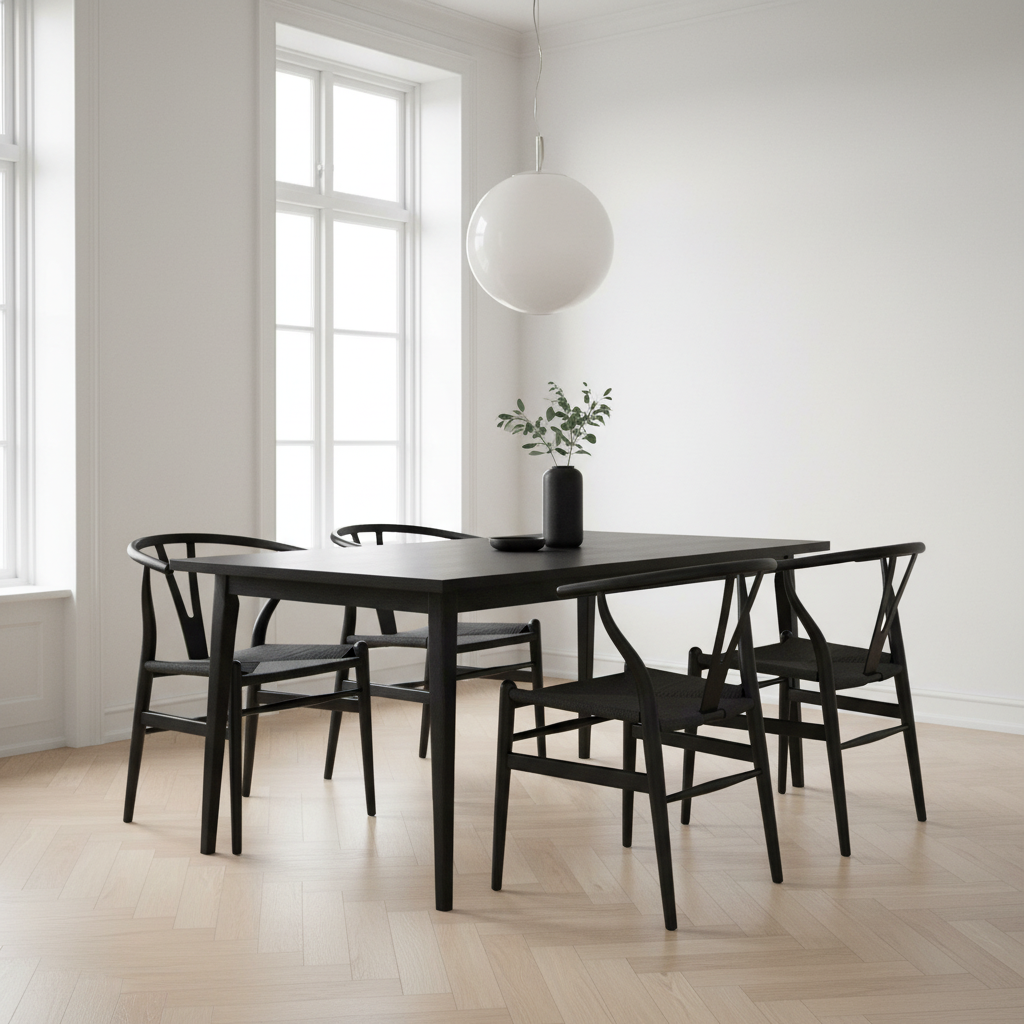 CH24 Wishbone Armchair Premium Reproduction - Black Beechwood / Black Cord