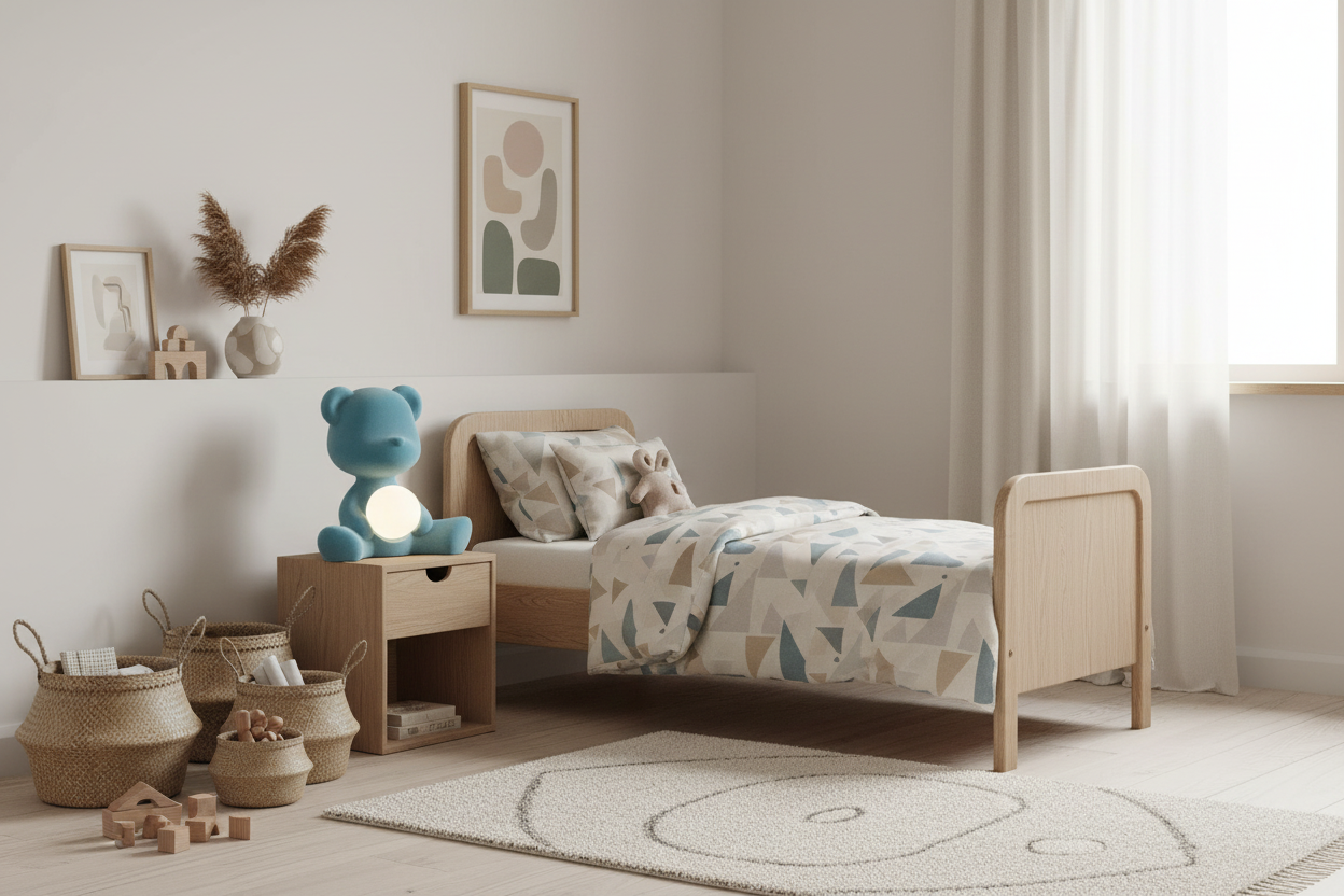 Children's Teddy LED Table Lamp Night Light Velvet - Light Blue