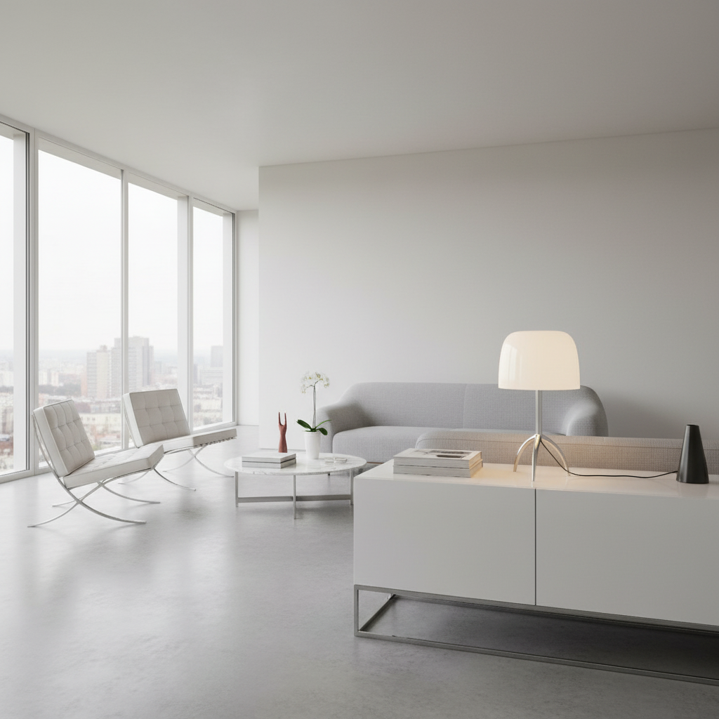 Space Table Lamp - Chrome / White Glass