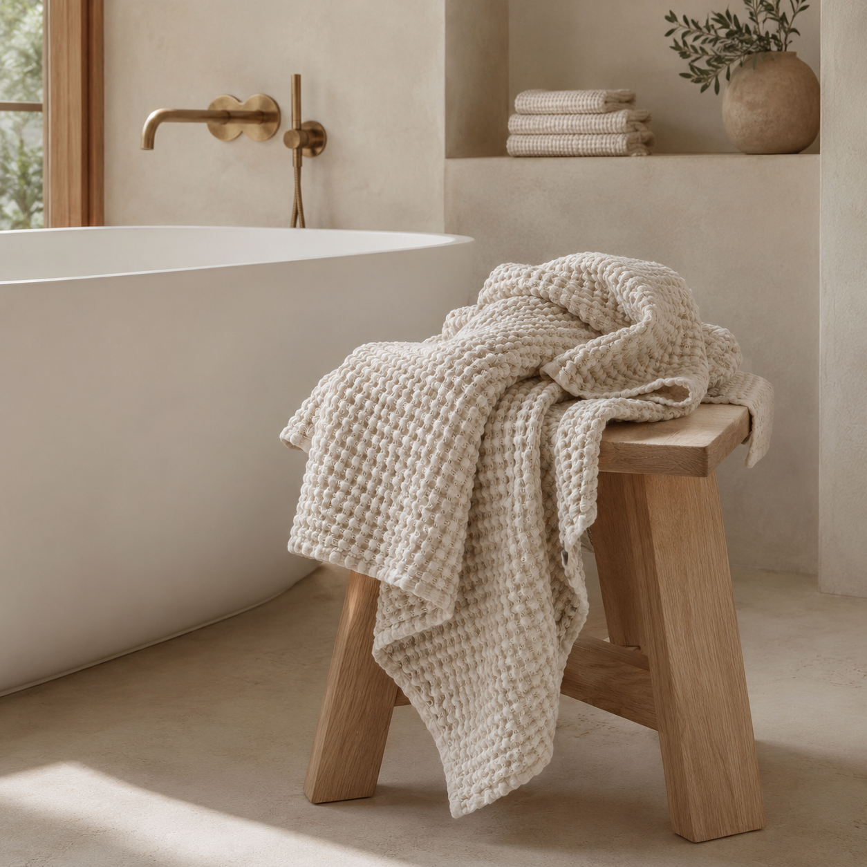 Waffle Knit Bath Towel - 100% Cotton -  70 x 140cm
