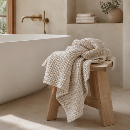Waffle Knit Bath Towel - 100% Cotton -  70 x 140cm