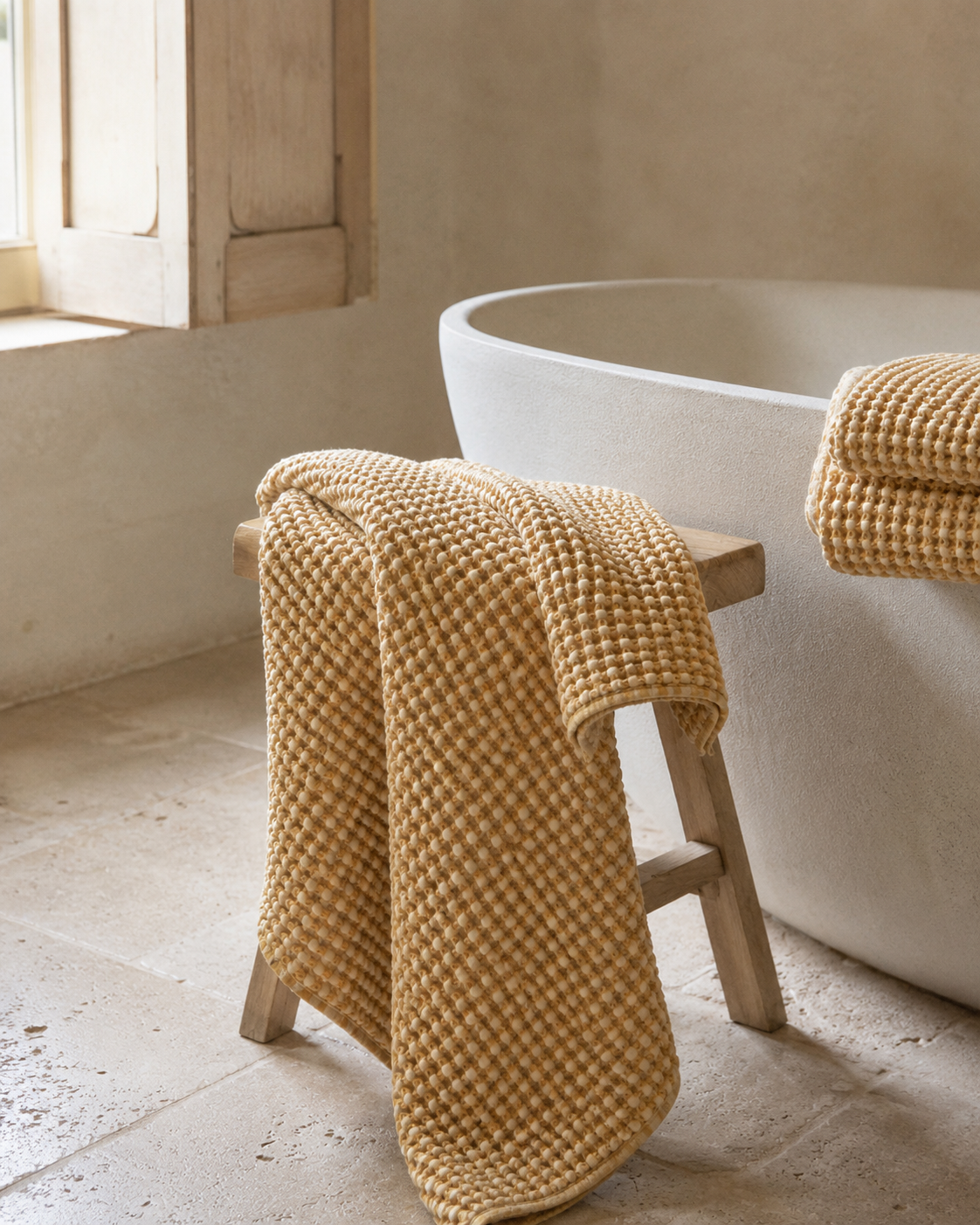 Waffle Knit Bath Towel - 100% Cotton -  70 x 140cm