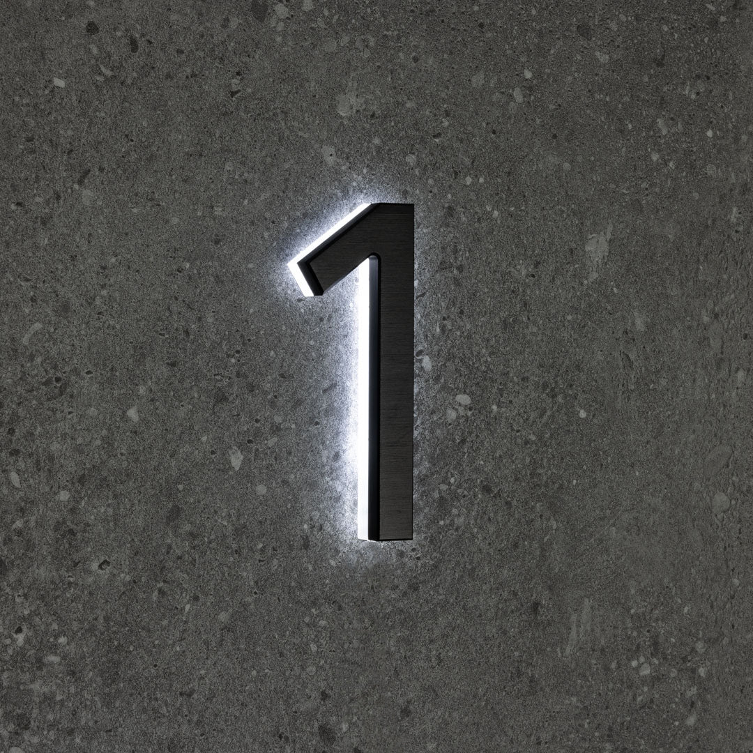 LUMO Lighting | Contemporary Illuminated Address Number 5" (Outdoor) - Black/Brushed Aluminum Black Brushed Aluminum 1