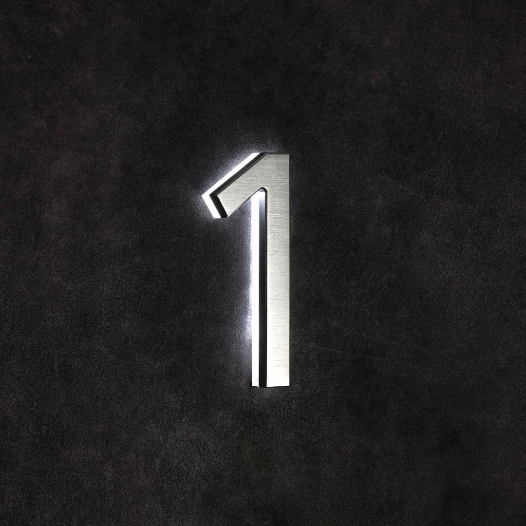 LUMO Lighting | Contemporary Illuminated Address Number 5" (Outdoor) - Silver/Brushed Aluminum Silver Brushed Aluminum 1