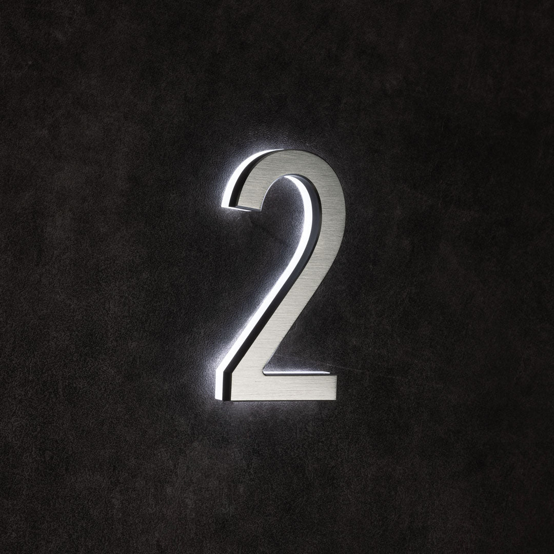 LUMO Lighting | Contemporary Illuminated Address Number 5" (Outdoor) - Silver/Brushed Aluminum Silver Brushed Aluminum 2