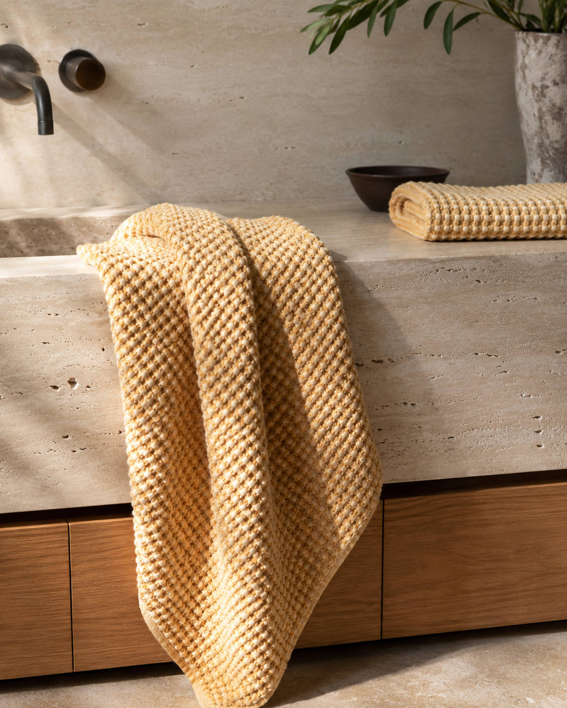 Waffle Knit Bath Towel - 100% Cotton -  70 x 140cm