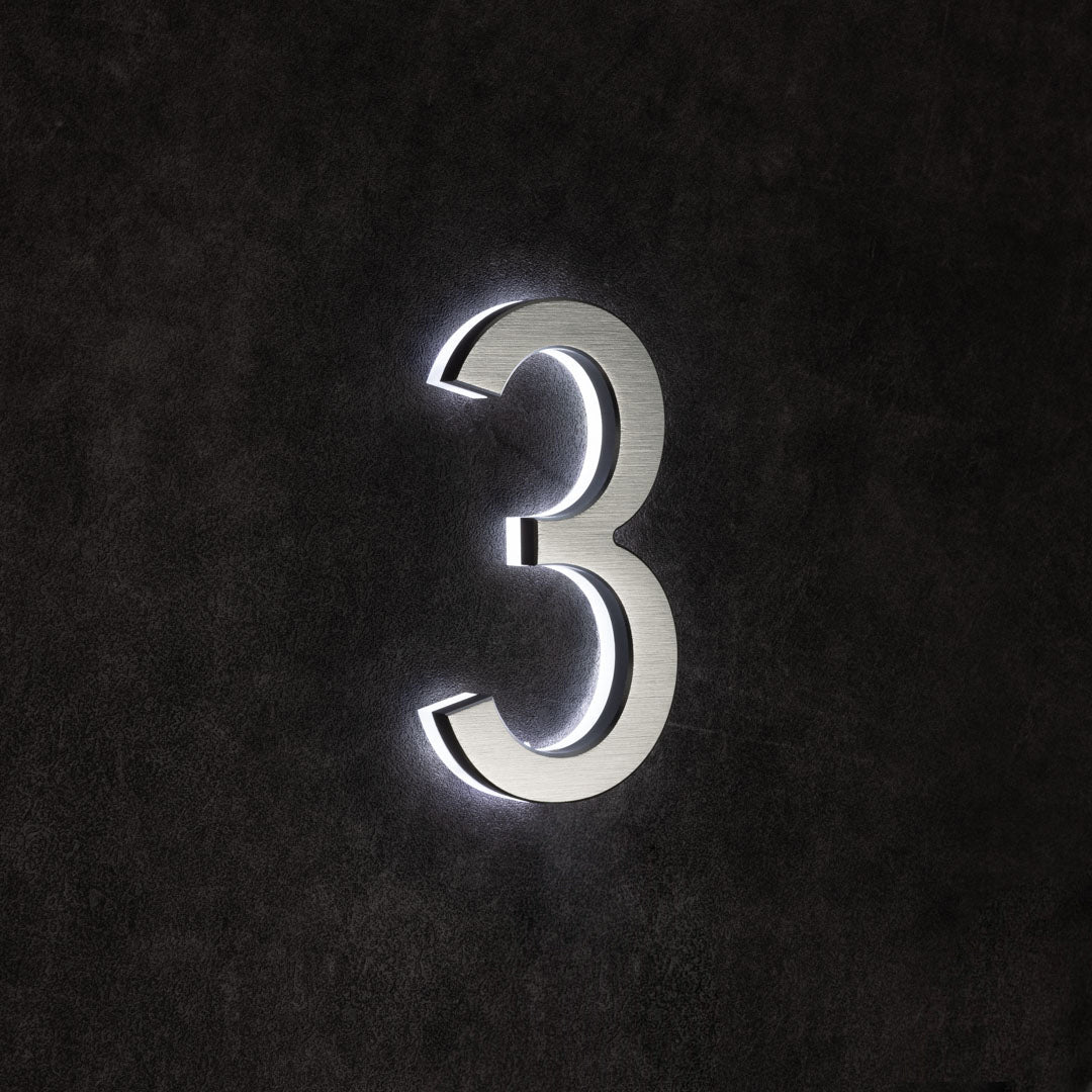 LUMO Lighting | Contemporary Illuminated Address Number 5" (Outdoor) - Silver/Brushed Aluminum Silver Brushed Aluminum 3