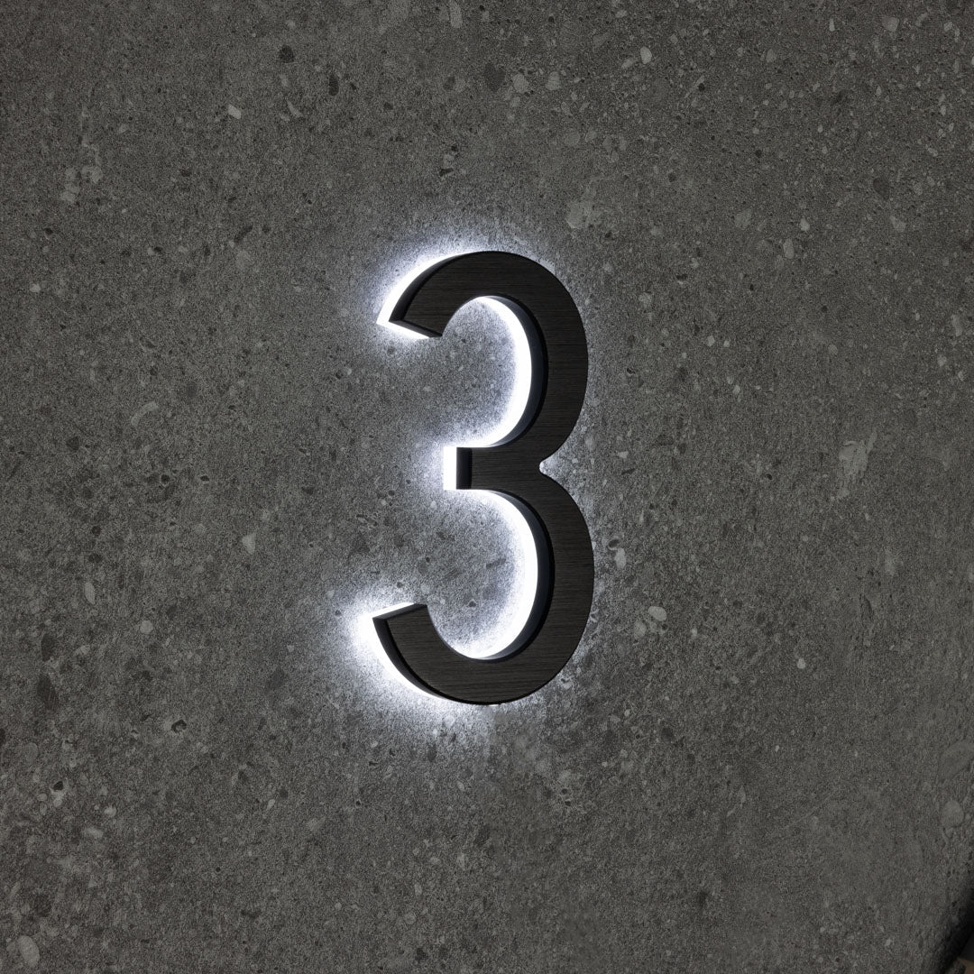 LUMO Lighting | Contemporary Illuminated Address Number 5" (Outdoor) - Black/Brushed Aluminum Black Brushed Aluminum 3