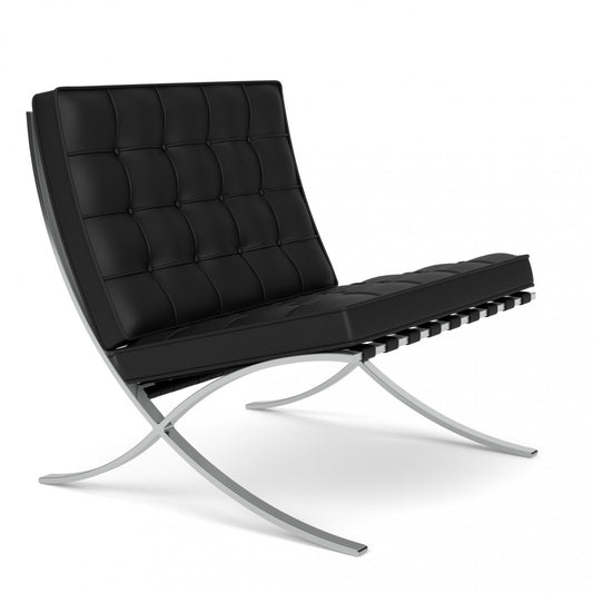 Barcelona Chair Premium Reproduction - 100% Leather Black Natural Grain Leather (Estimated Lead Time: 8-12 Weeks)