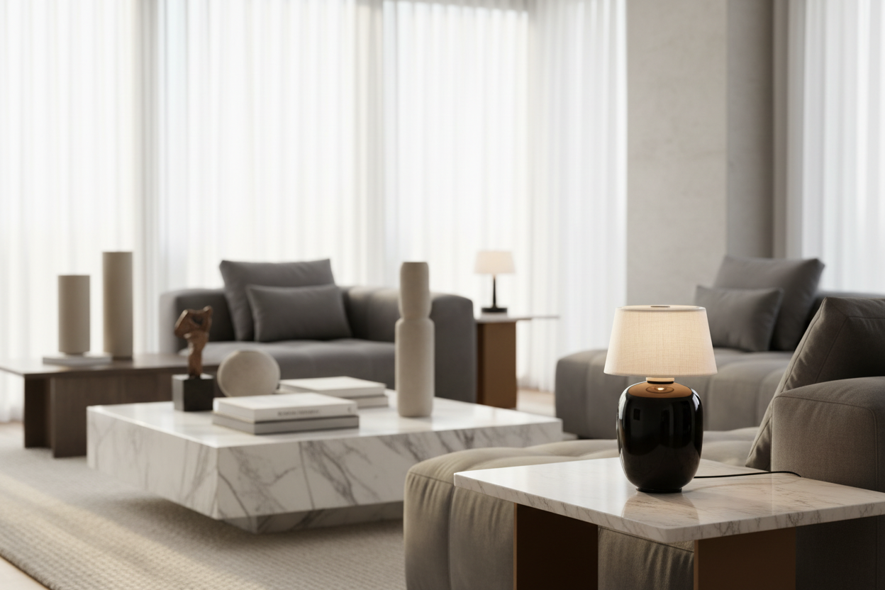 Maya Portable LED Table Lamp 20cm - Ceramic & Linen
