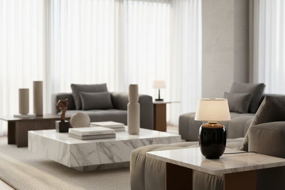 Maya Portable LED Table Lamp 20cm - Ceramic & Linen