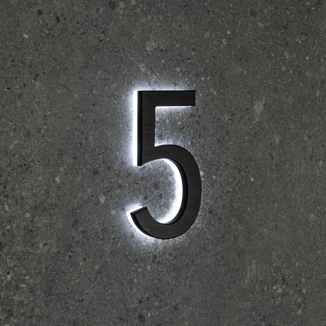 LUMO Lighting | Contemporary Illuminated Address Number 5" (Outdoor) - Black/Brushed Aluminum Black Brushed Aluminum 5