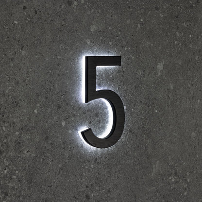 LUMO Lighting | Contemporary Illuminated Address Number 5" (Outdoor) - Black/Brushed Aluminum Black Brushed Aluminum 5
