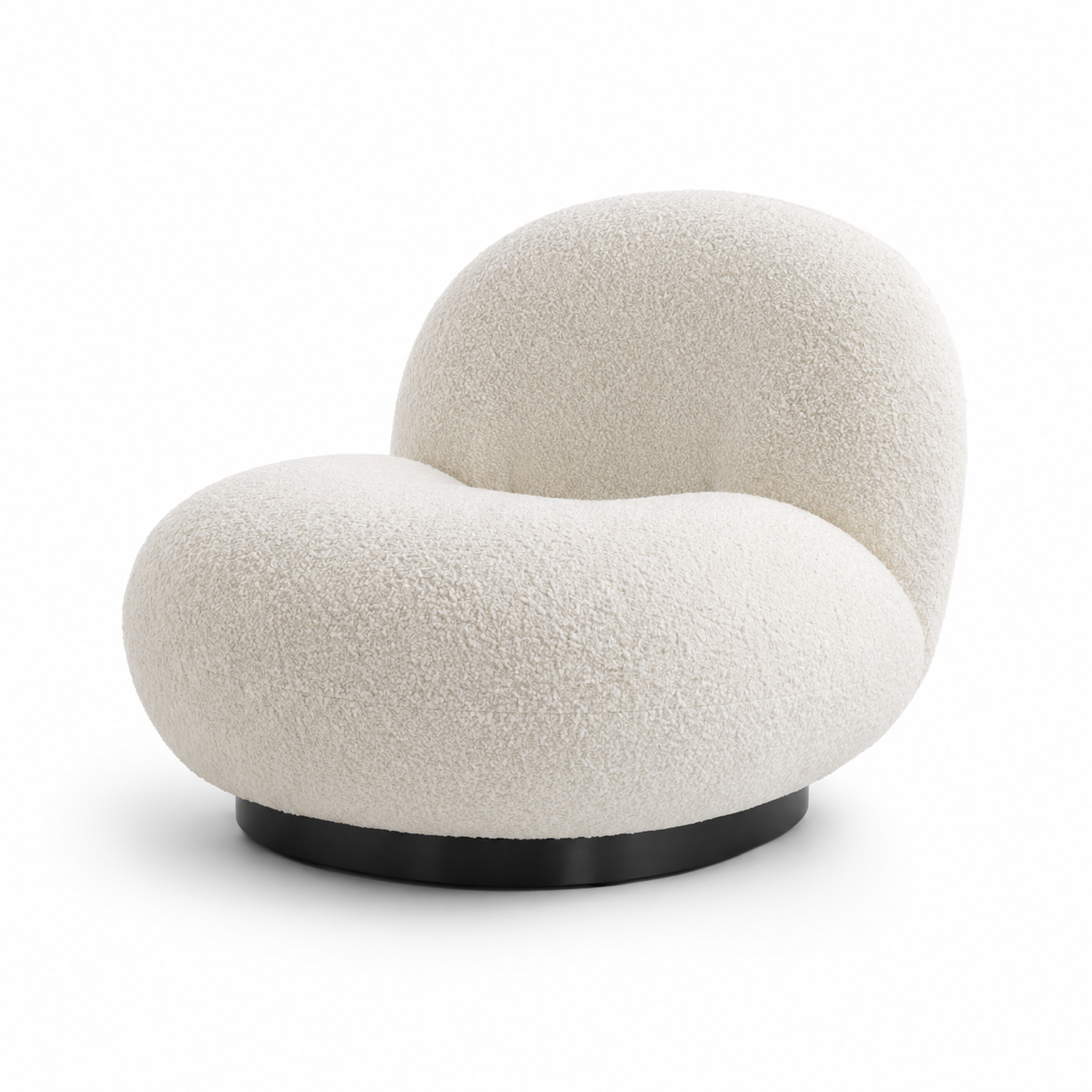 Lune Lounge Chair - Ivory Boucle Black Semi Matt Swivel Base (Preorder, please enquire on current lead time).