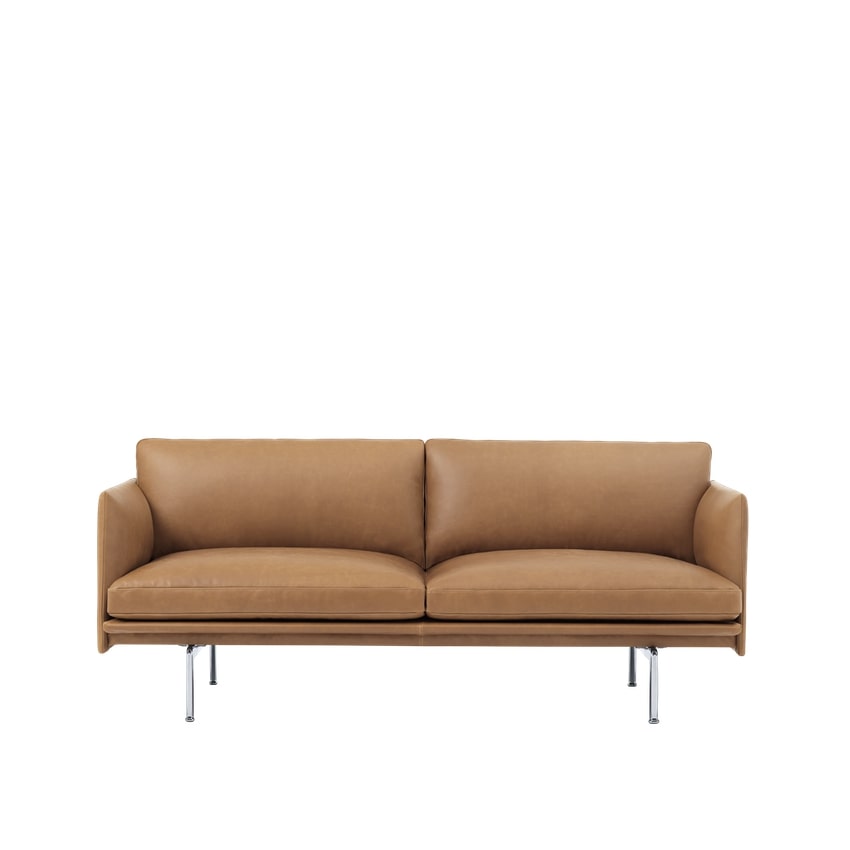 Linear Sofa - 2 Seater Cognac Leather Polished Aluminium Hardware (Preorder, please enquire on current lead time).