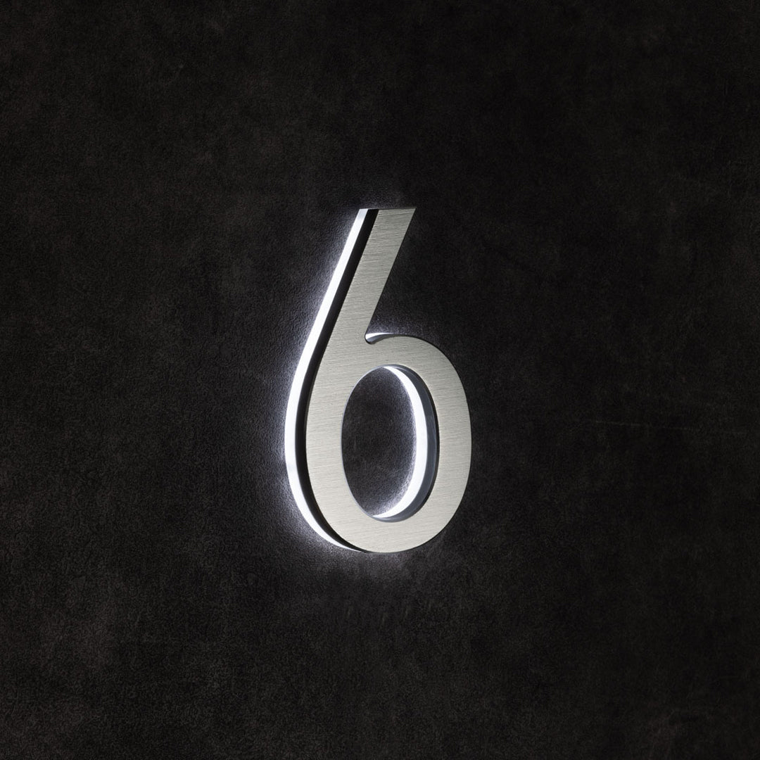 LUMO Lighting | Contemporary Illuminated Address Number 5" (Outdoor) - Silver/Brushed Aluminum Silver Brushed Aluminum 6