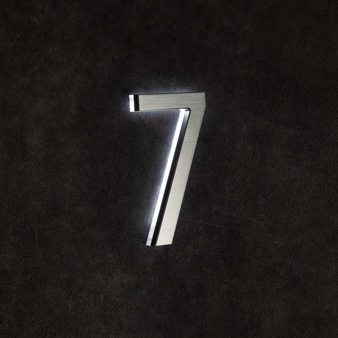LUMO Lighting | Contemporary Illuminated Address Number 5" (Outdoor) - Silver/Brushed Aluminum Silver Brushed Aluminum 7