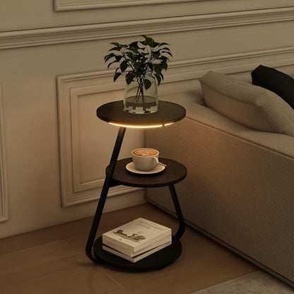 Artus Wireless Charging 3 Tier Smart Side Table - Blackened Steel