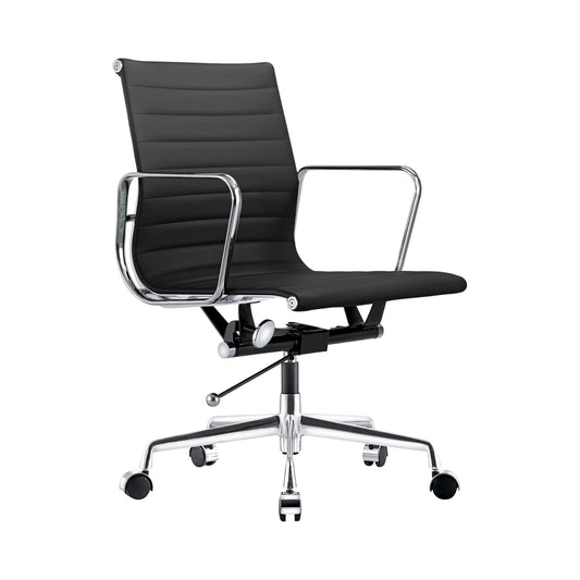 Charles Office Chair - Medium Back - Polished Aluminum Frame Black (In Stock)