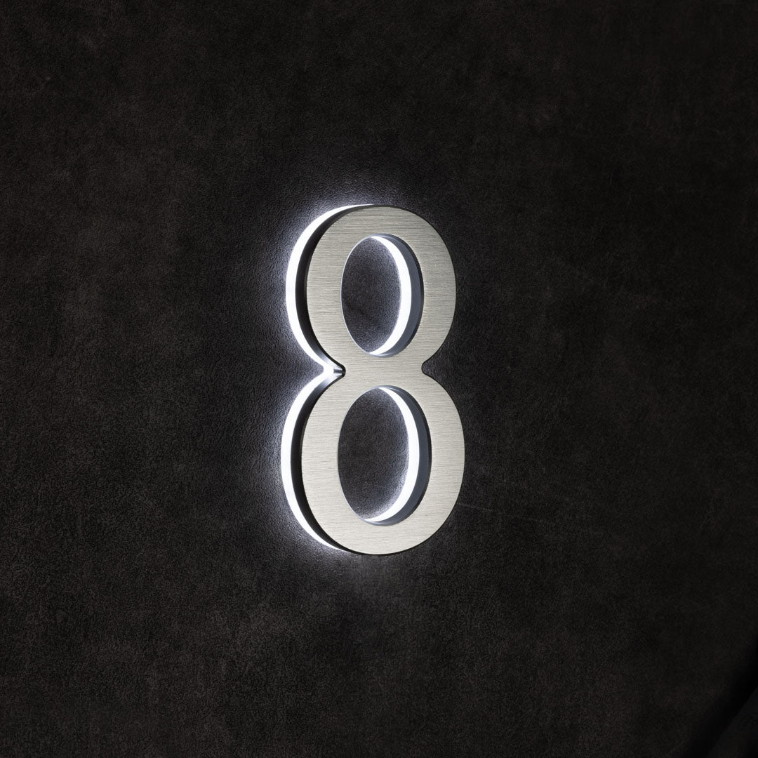 LUMO Lighting | Contemporary Illuminated Address Number 5" (Outdoor) - Silver/Brushed Aluminum Silver Brushed Aluminum 8