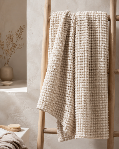 Waffle Knit Bath Towel - 100% Cotton -  70 x 140cm
