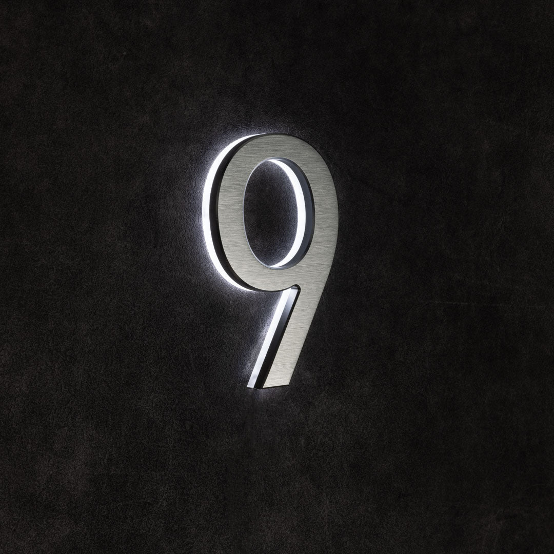 LUMO Lighting | Contemporary Illuminated Address Number 5" (Outdoor) - Silver/Brushed Aluminum Silver Brushed Aluminum 9