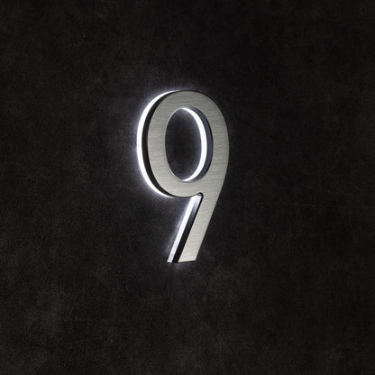 LUMO Lighting | Contemporary Illuminated Address Number 5" (Outdoor) - Silver/Brushed Aluminum Silver Brushed Aluminum 9