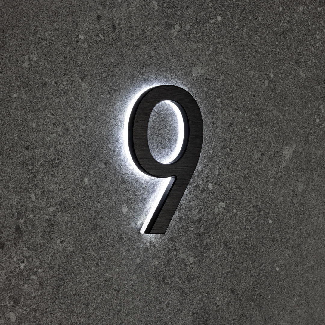 LUMO Lighting | Contemporary Illuminated Address Number 5" (Outdoor) - Black/Brushed Aluminum Black Brushed Aluminum 9
