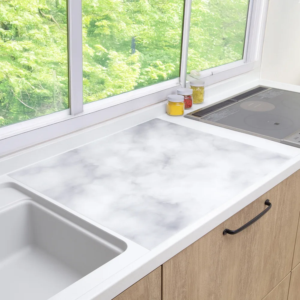 White Marble Pattern Kitchen Countertop Silicone Mat 60x90cm