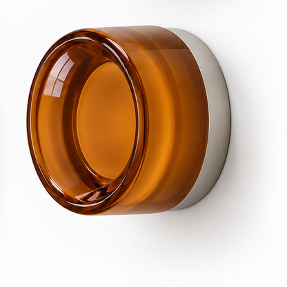 Helio Round Glass Wall Sconce Dimple Amber Satin Nickel