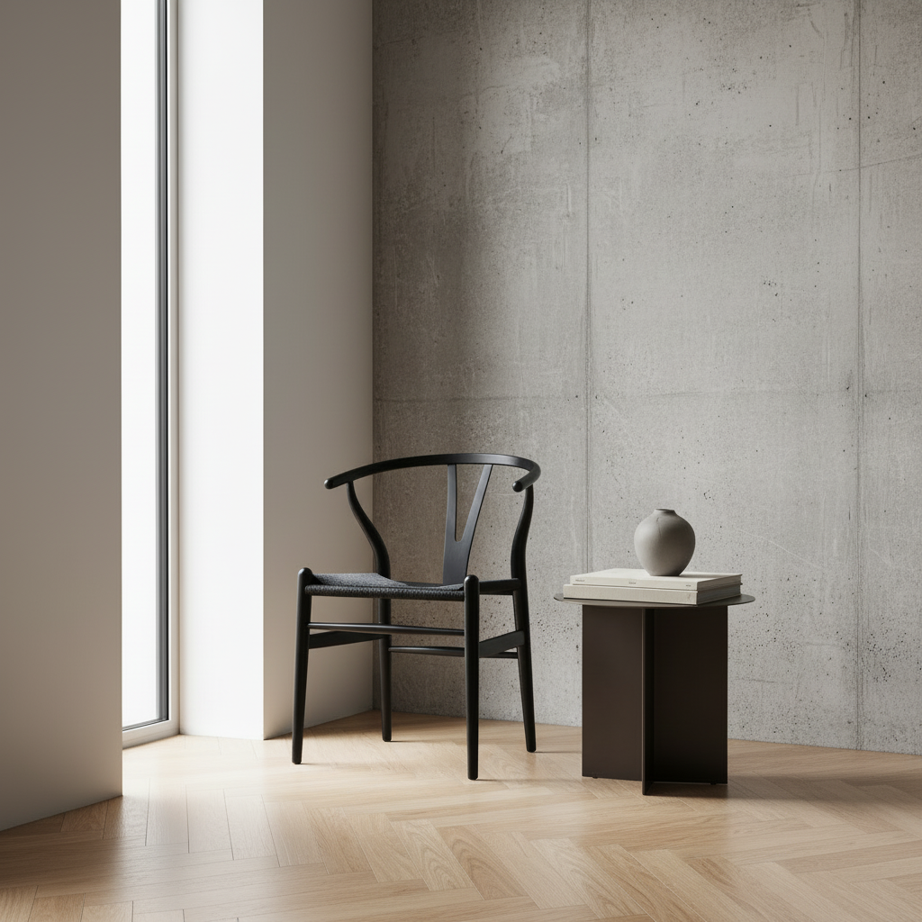 CH24 Wishbone Armchair Premium Reproduction - Black Beechwood / Black Cord