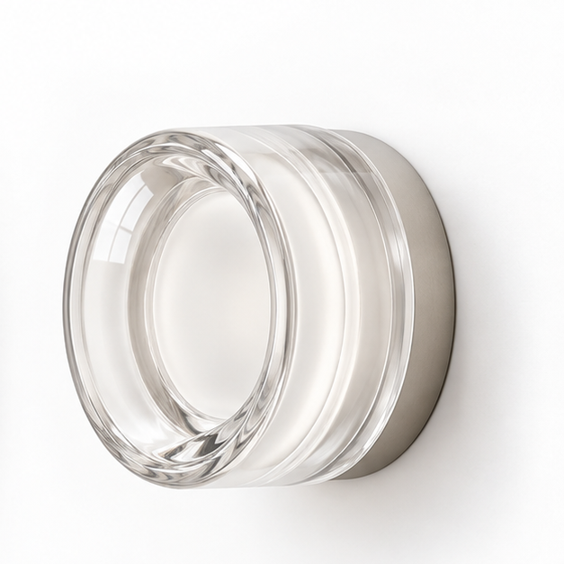Helio Round Glass Wall Sconce Dimple Clear Satin Nickel