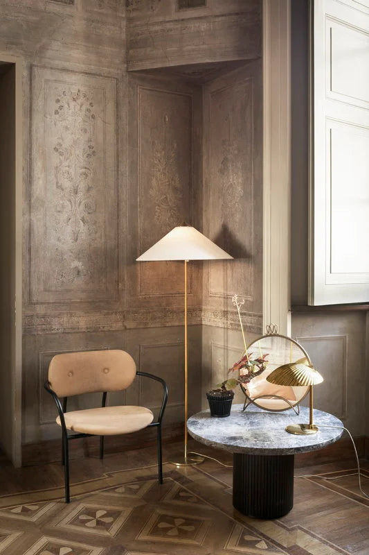 Conical Floor Lamp - Brass & Linen
