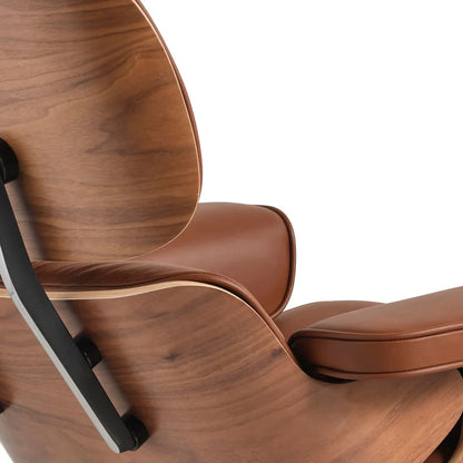 Eames Chair & Stool Brown Leather Walnut Plywood Premium Reproduction