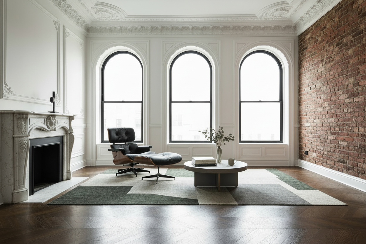Eames Chair & Stool Black Leather Walnut Plywood Premium Reproduction
