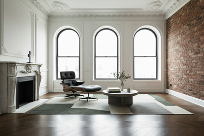 Eames Chair & Stool Black Leather Walnut Plywood Premium Reproduction