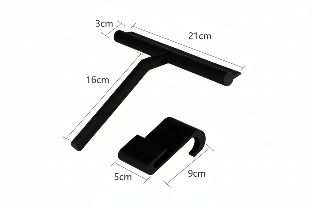 Bathroom Wiper / Squeegee Set - Black (Silicone Hook)