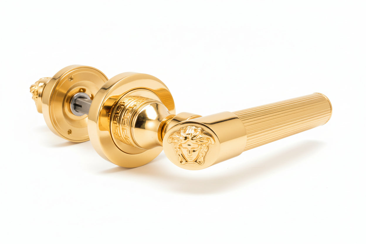 Medusa Classic Door Handles Set - Die Cast Bronze - 24k Gold
