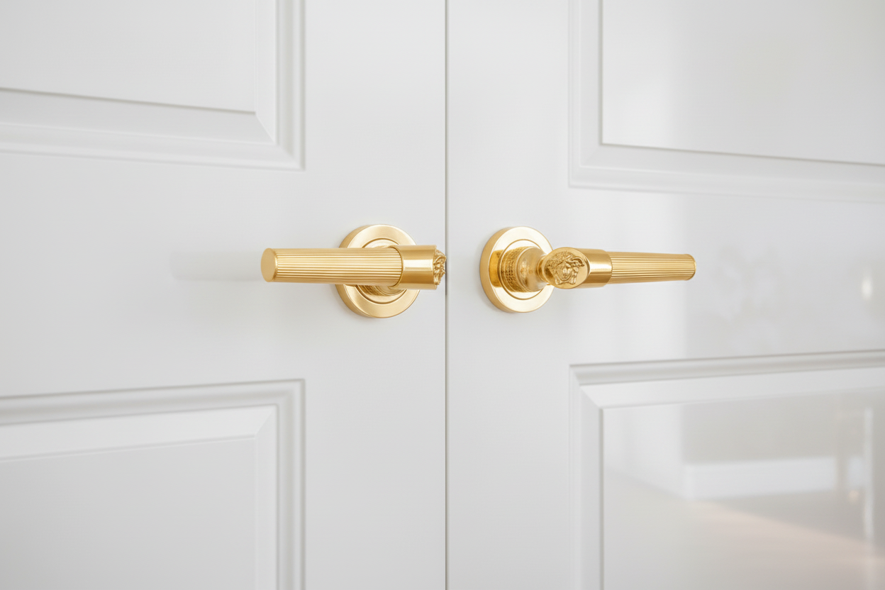 Medusa Classic Door Handles Set - Die Cast Bronze - 24k Gold