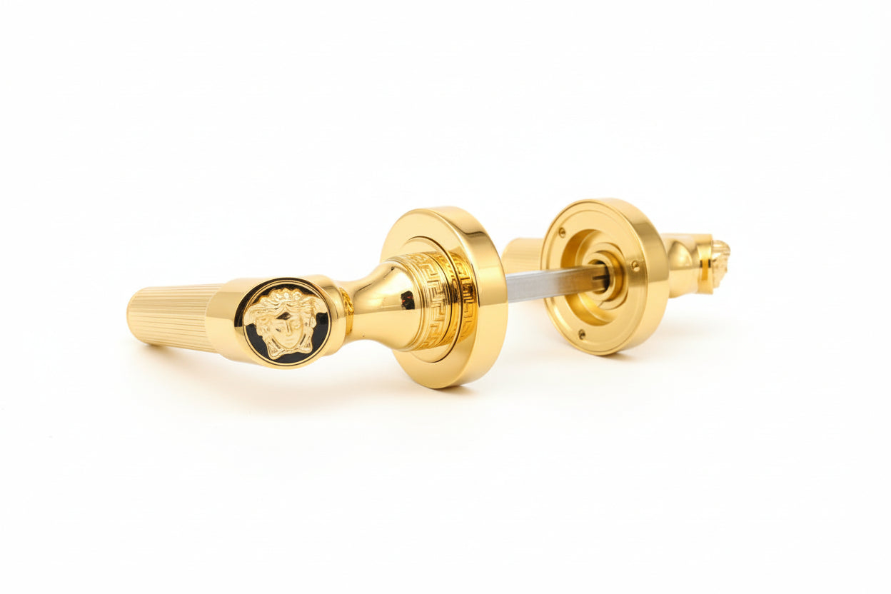 Medusa Classic Door Handles Set - Die Cast Bronze - 24k Gold