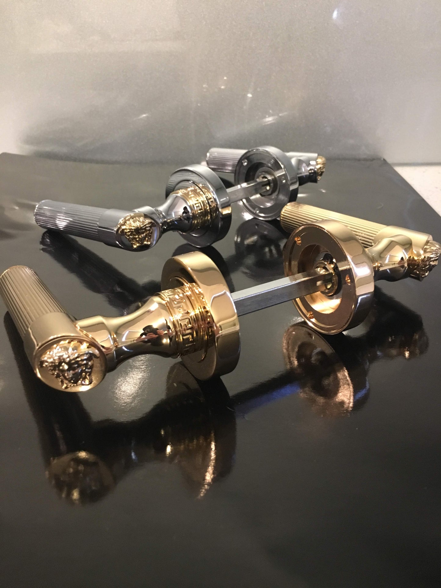 Medusa Classic Door Handles Set - Die Cast Bronze - Chrome / 24k Gold