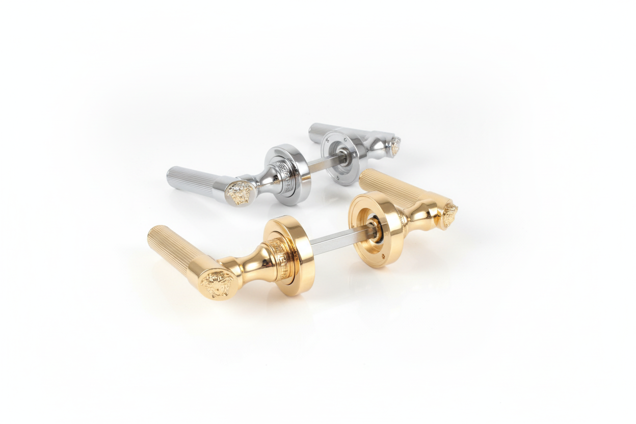 Medusa Classic Door Handles Set - Die Cast Bronze - Chrome / 24k Gold