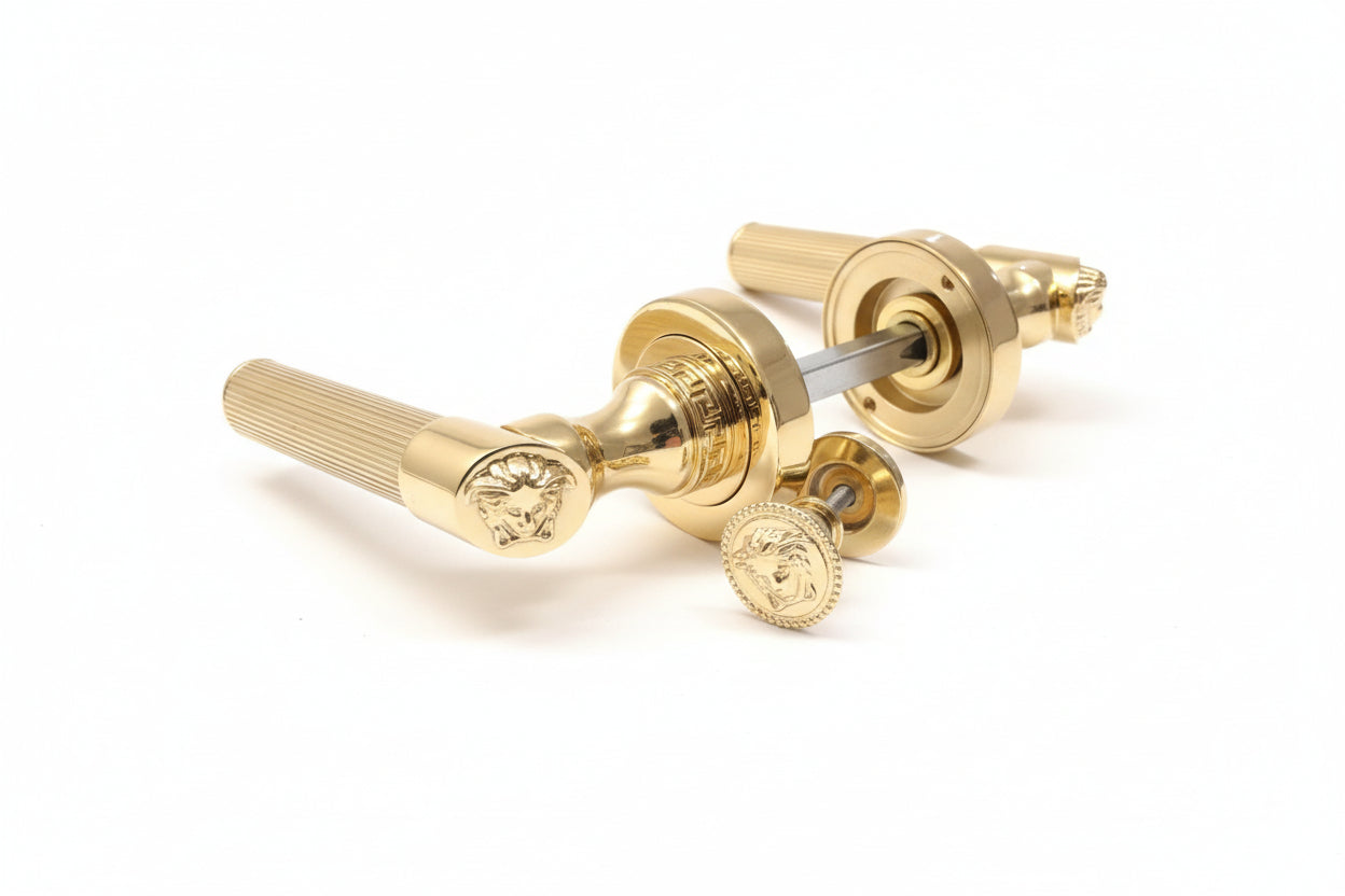 Medusa Classic Door Handles Set - Die Cast Bronze - 24k Gold