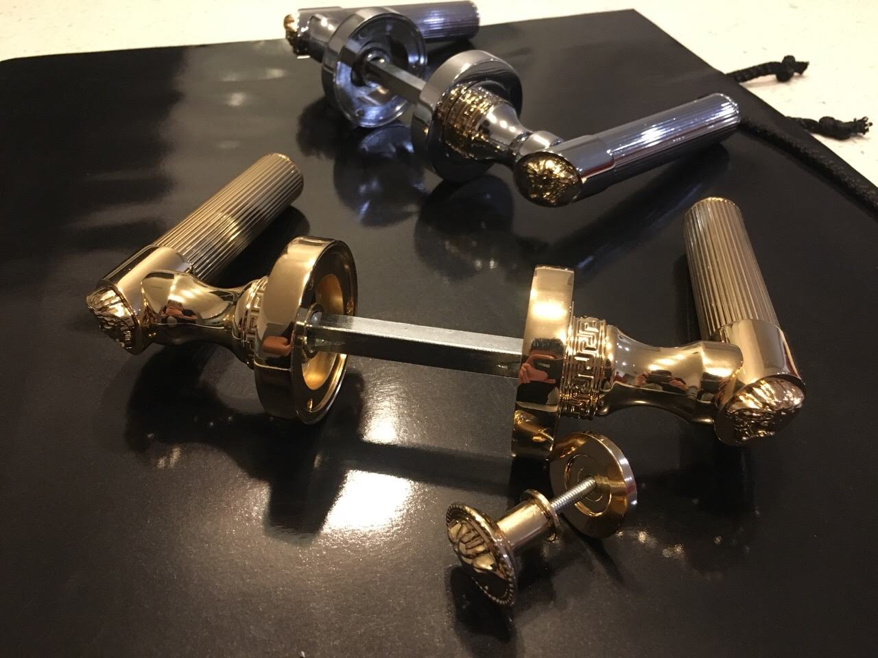Medusa Classic Door Handles Set - Die Cast Bronze - Chrome / 24k Gold