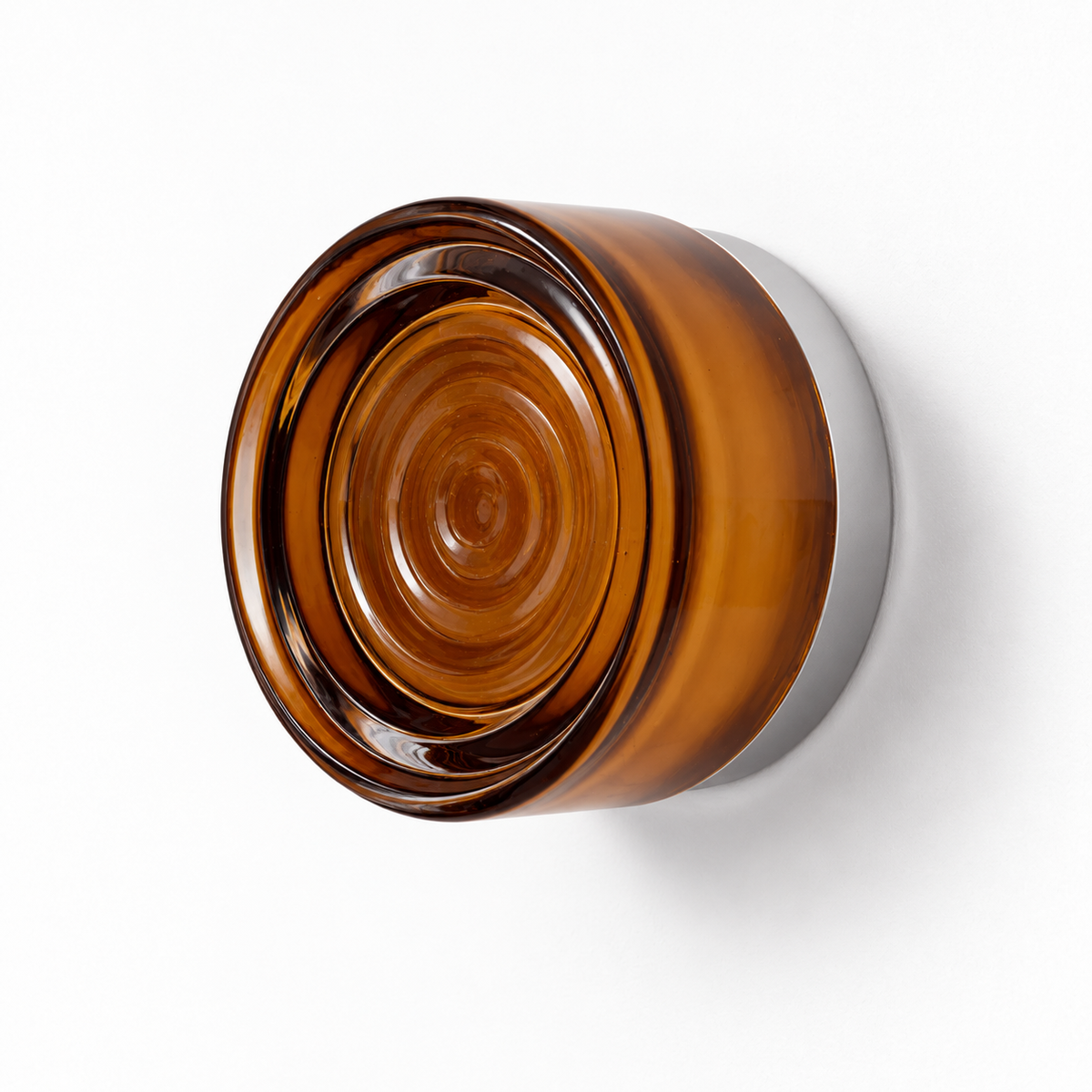 Helio Round Glass Wall Sconce Ripple Amber Satin Nickel