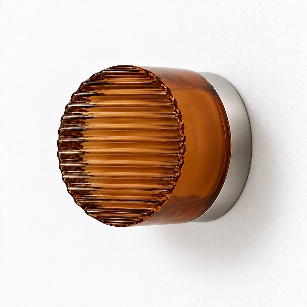 Helio Round Glass Wall Sconce Wave Amber Satin Nickel