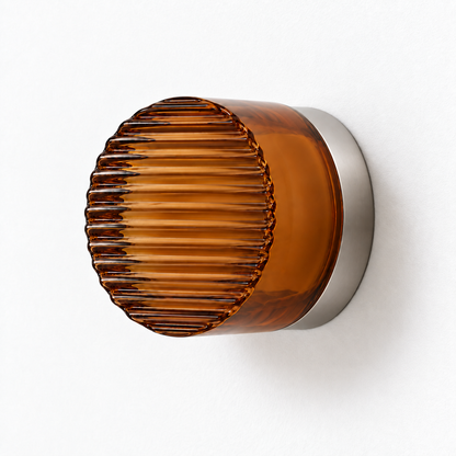 Helio Round Glass Wall Sconce Wave Amber Satin Nickel