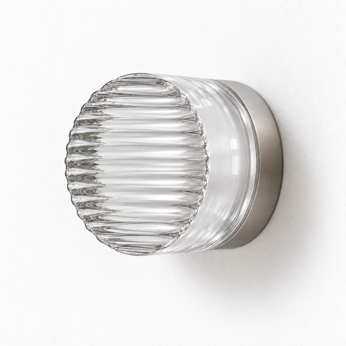 Helio Round Glass Wall Sconce Wave Clear Satin Nickel