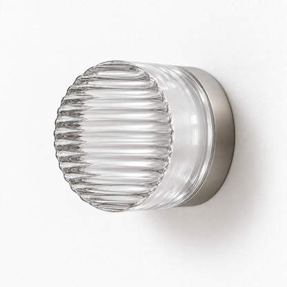 Helio Round Glass Wall Sconce Wave Clear Satin Nickel